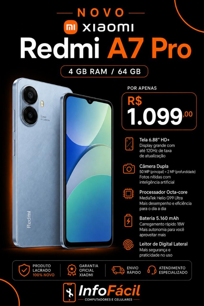 Xiaomi Redmi A7 Pro 4GB/64GB Lacrado na Info Fácil